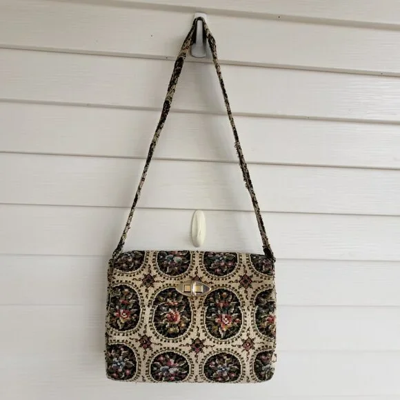 Vintage 60s/70s floral designed Tapestry fabric handbag - Picture 5 of 11
